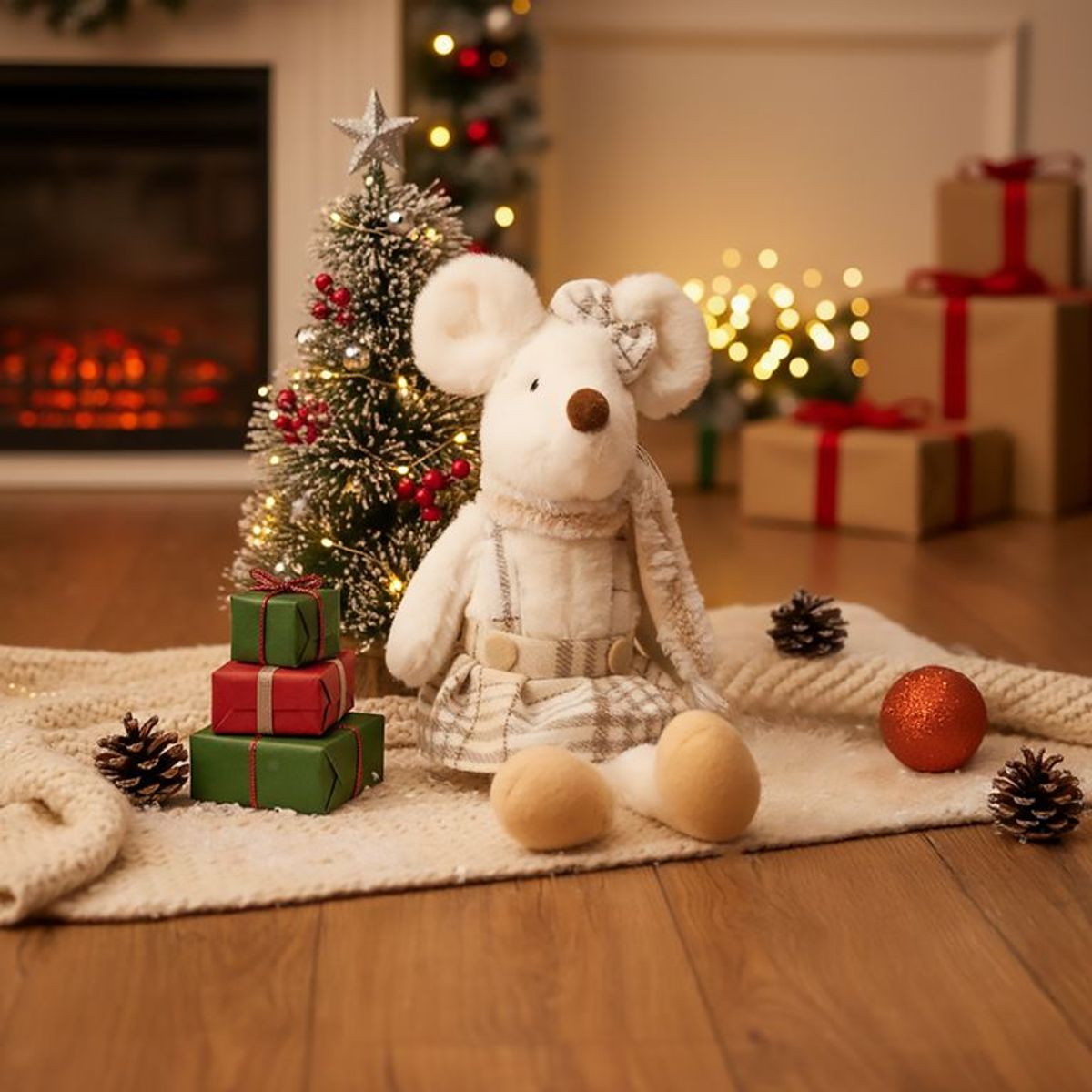 MICA - Muñeco Navideño Ratón Blanco Niña 38x15cm