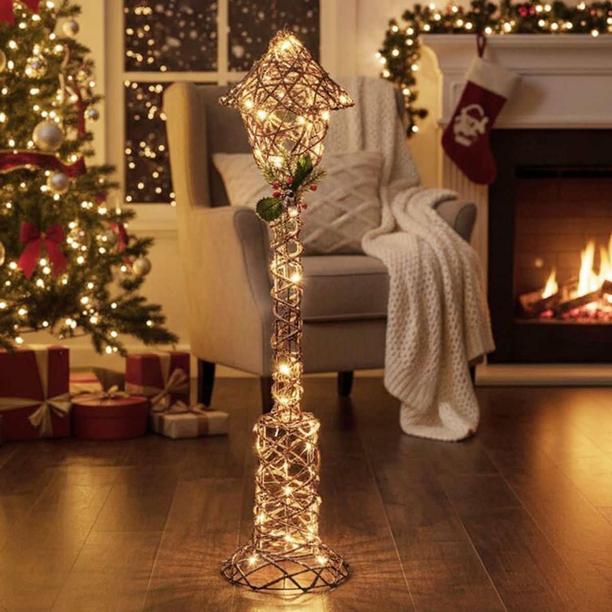 MICA - Adorno Navideño Farol Marrón Led 90cm