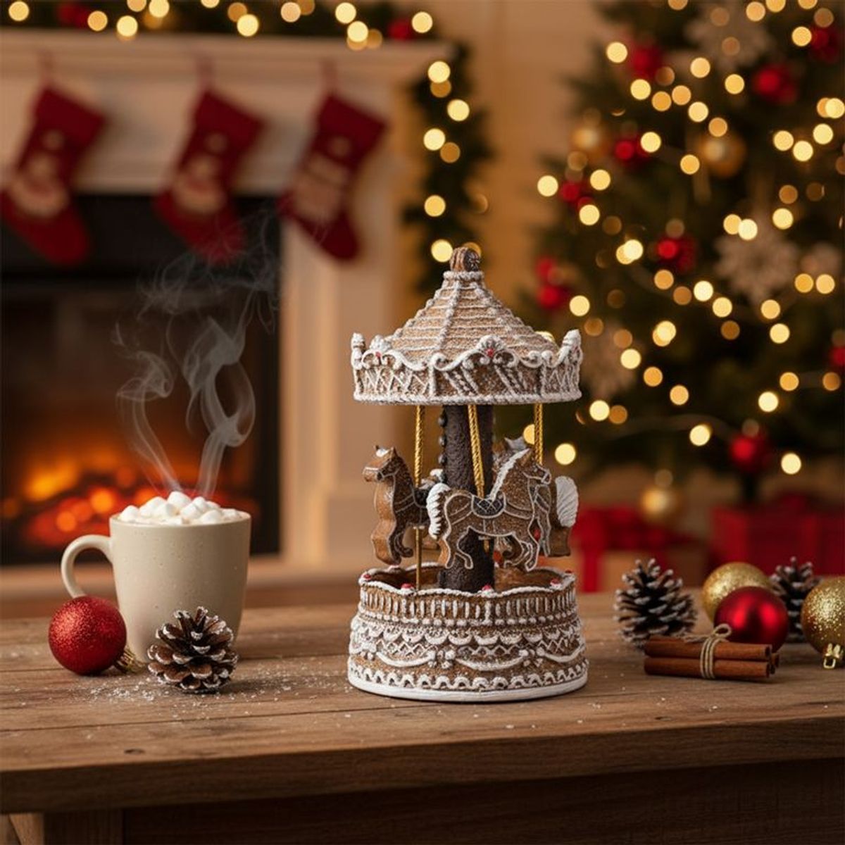 MICA - Adorno Navideño Carrusel Casita De Jengibre 21x11cm