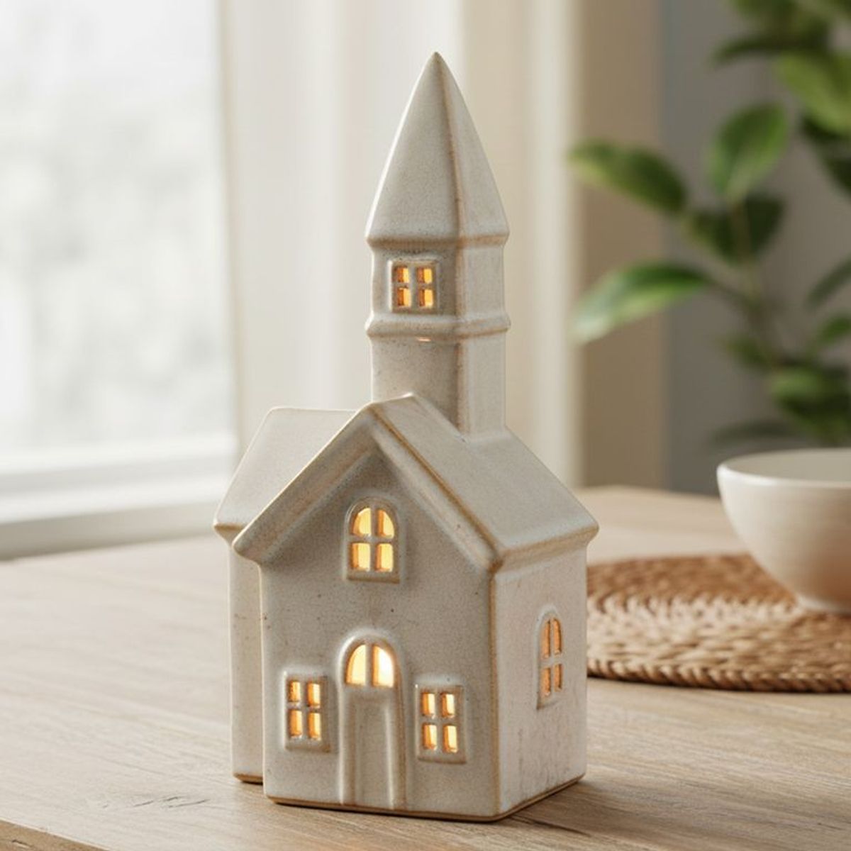 MICA - Adorno Navideño Iglesia Blanca 9x18cm