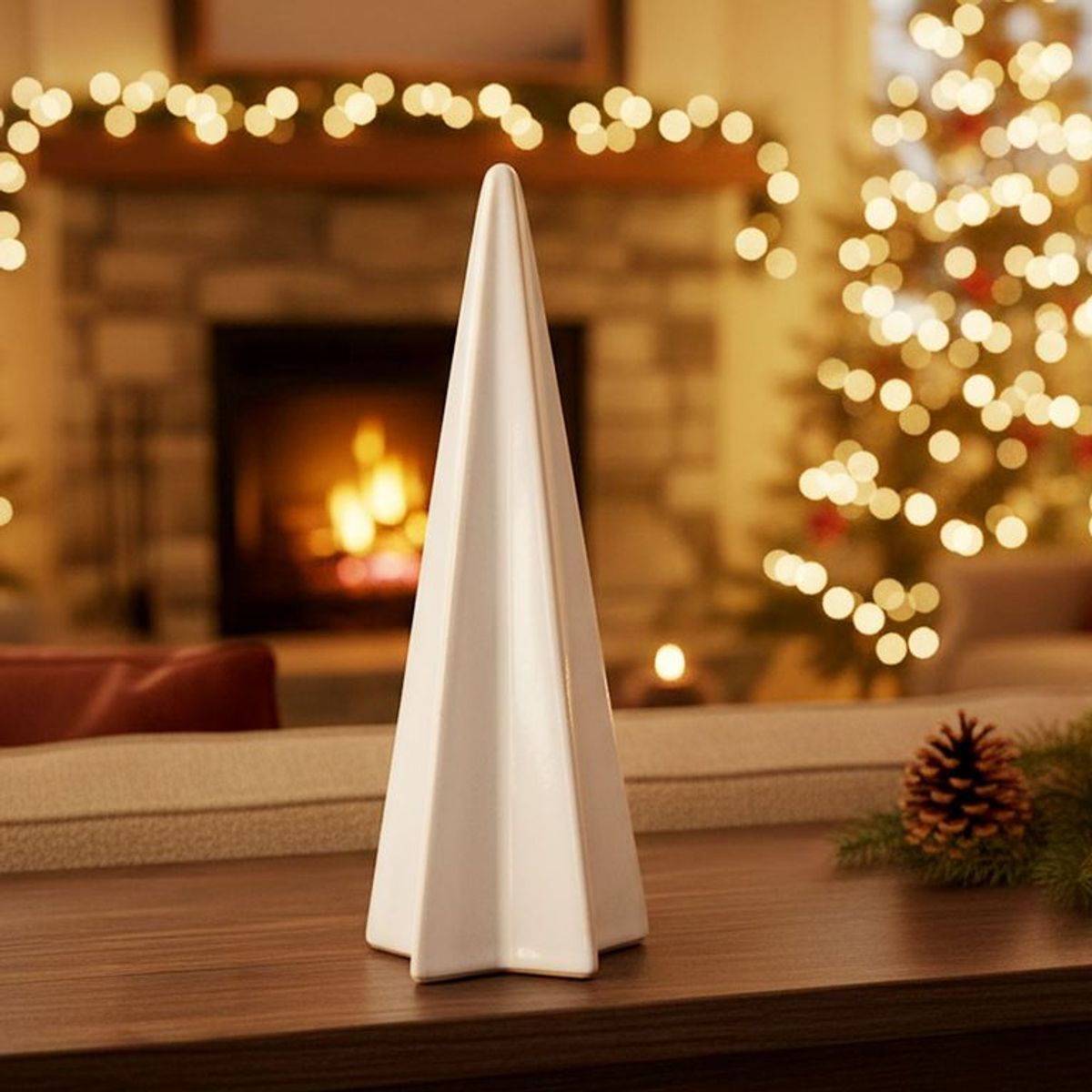 MICA - Adorno Navideño Pino Cerámica Blanco 24cm