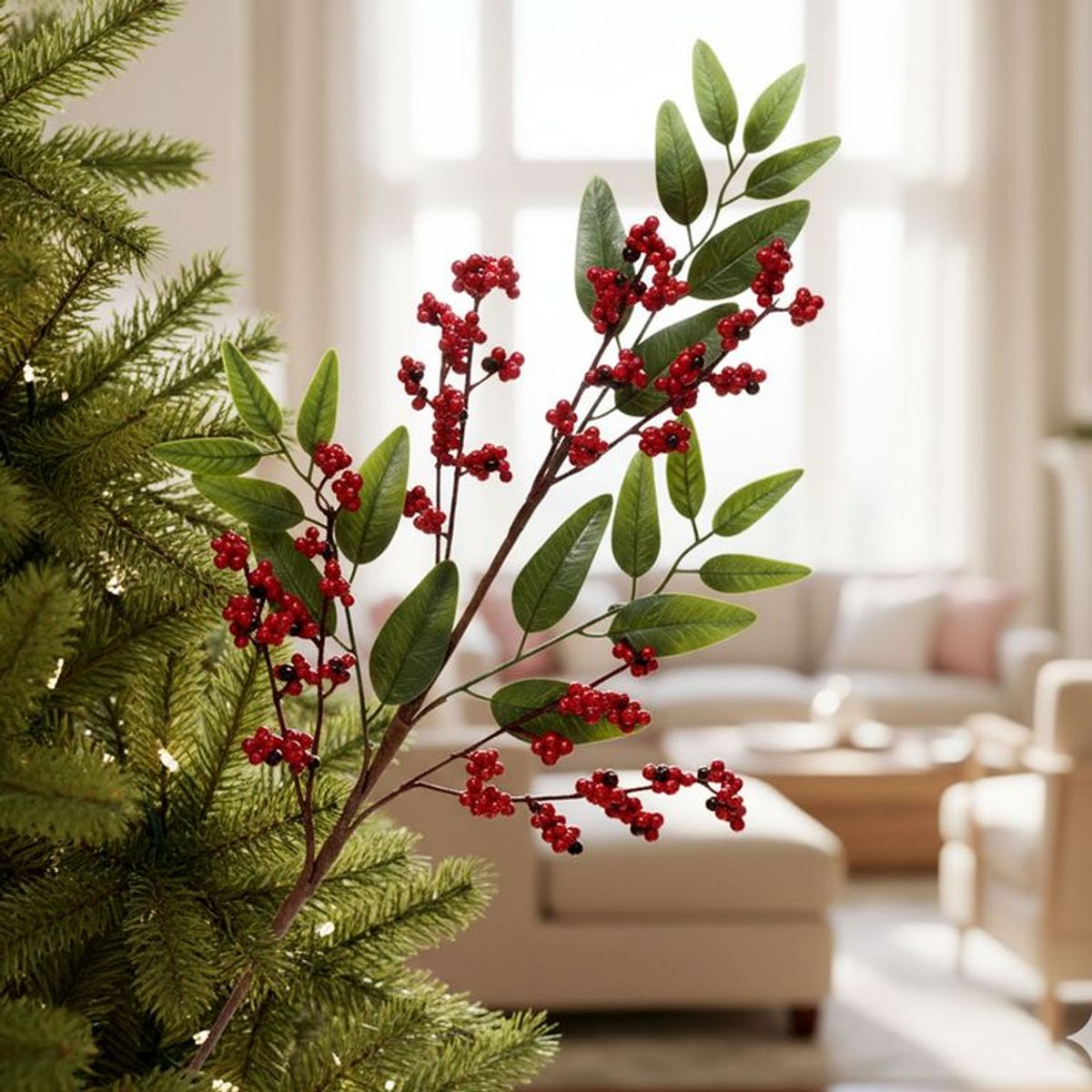 MICA - Rama Navideña Bayas Rojas 74cm