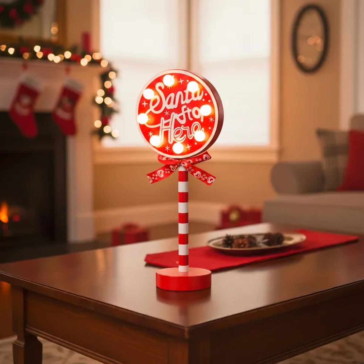 MICA - Adorno Letrero Navideño Santa Stop 30x12x8cm