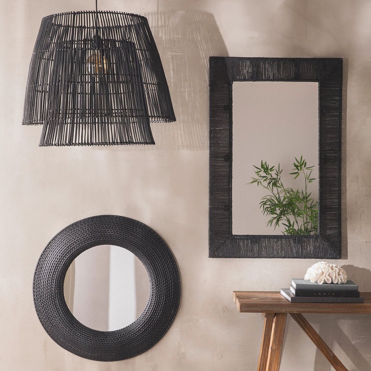 BASEMENT HOME - Lámpara Rattán Negra 52cm