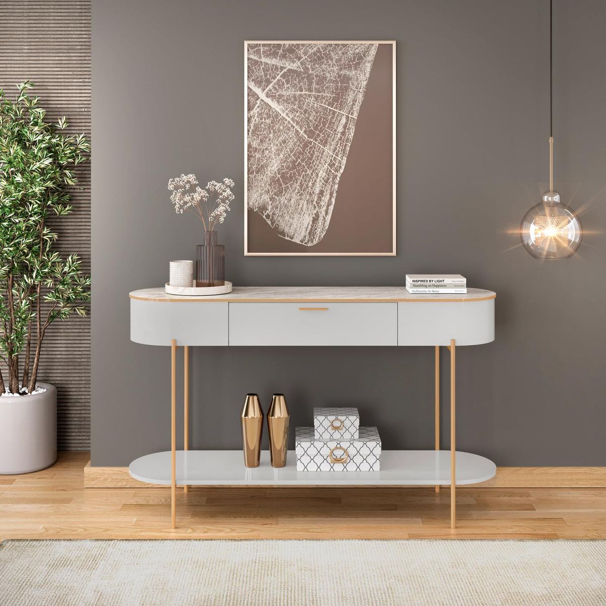 BASEMENT HOME - Arrimo Recibidor Caren 1 Cajón de Metal