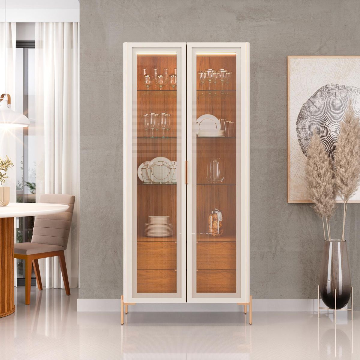 BASEMENT HOME - Vitrina Olivia 2 Puertas 2 Cajones 3 Repisas