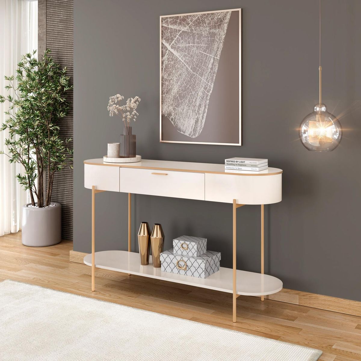 BASEMENT HOME - Arrimo Recibidor Caren 1 Cajón de Metal