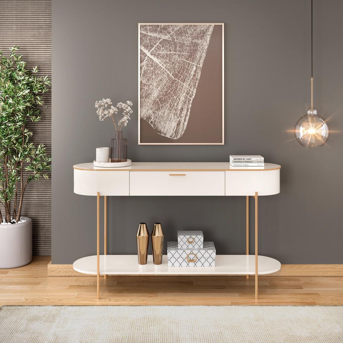 BASEMENT HOME - Arrimo Recibidor Caren 1 Cajón de Metal