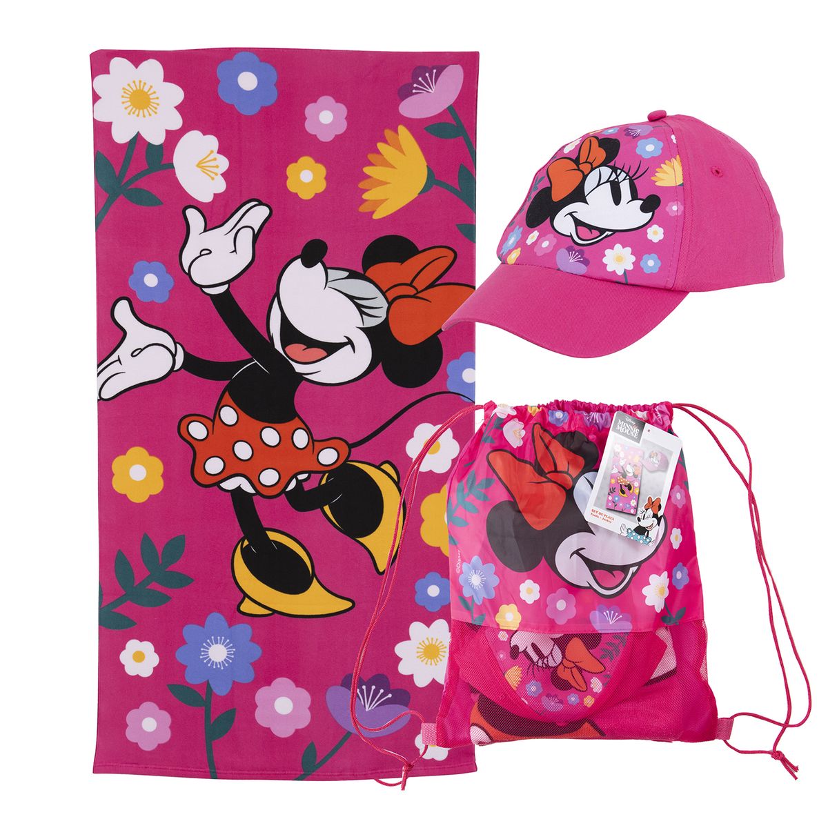 DISNEY - Set De Playa Minnie : Toalla + Bolso + Gorro Infantil