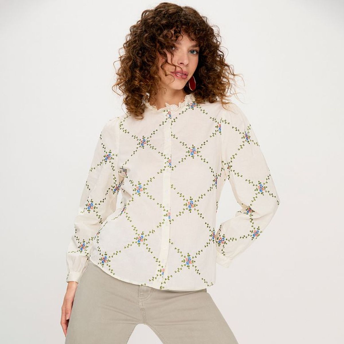 ELLE - Blusa Manga Larga 100% Algodón Mujer Elle