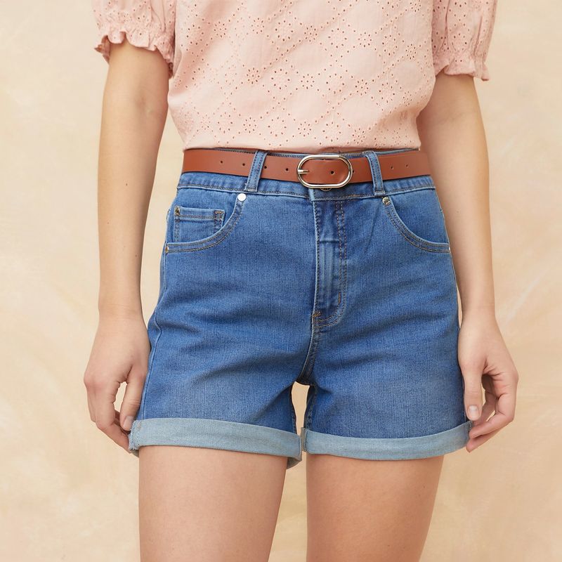 ELLE - Short Denim Tiro Alto Mujer Elle