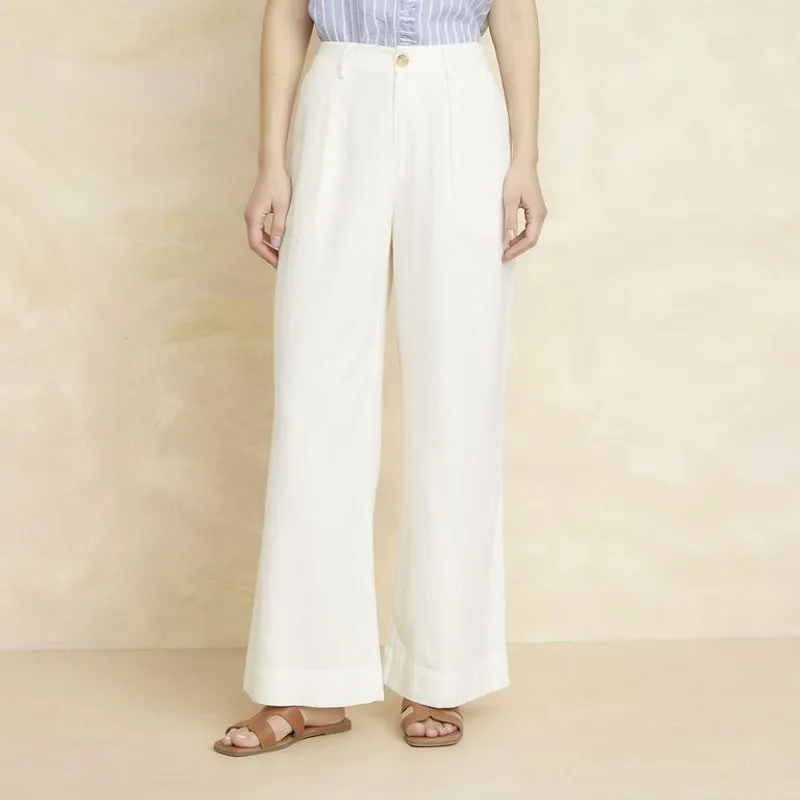 ELLE - Pantalón Fluido Tiro Medio Mujer Elle