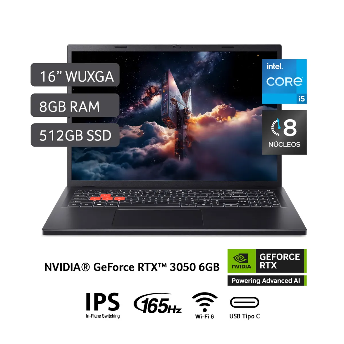 ACER - Laptop Acer Nitro Lite Intel® Core¿ I5-13420h 8 Gb 512 Gb Nvidia® Geforce Rtx¿ 3050 Wuxga (1920 X 1200)