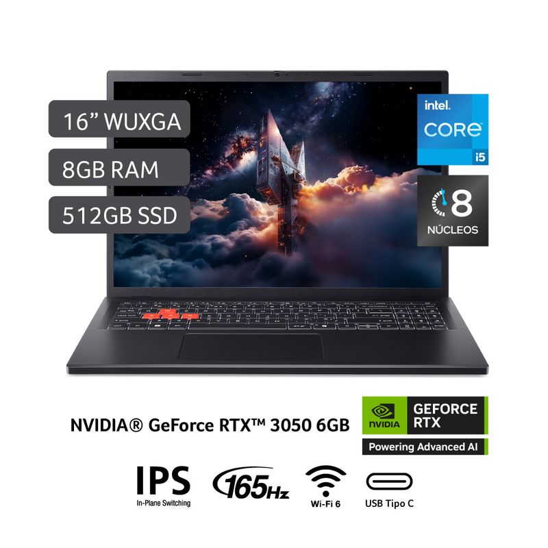 ACER - Laptop Acer Nitro Lite Intel® Core¿ I5-13420h 8 Gb 512 Gb Nvidia® Geforce Rtx¿ 3050 Wuxga (1920 X 1200)