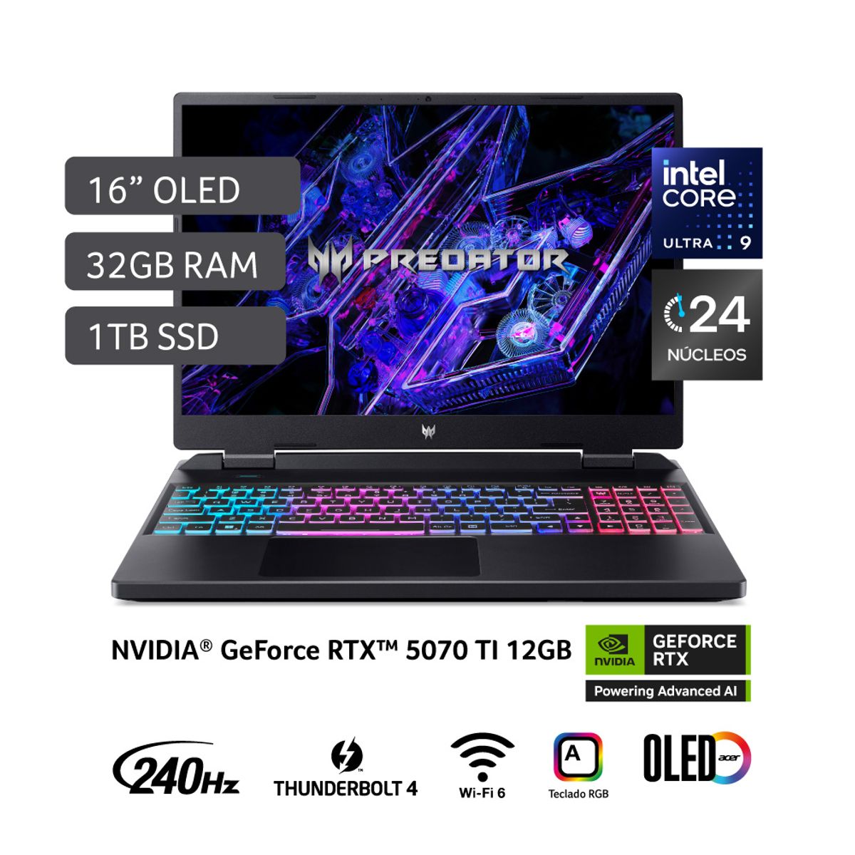 ACER - Laptop Acer Predator Helios Neo 16 Ai   Intel® Core¿ Ultra 9 Processor 275hx 32 Gb 1 Tb Ssd Nvidia® Geforce Rtx¿ 5070 Ti Wqxga (2560 X 1600)