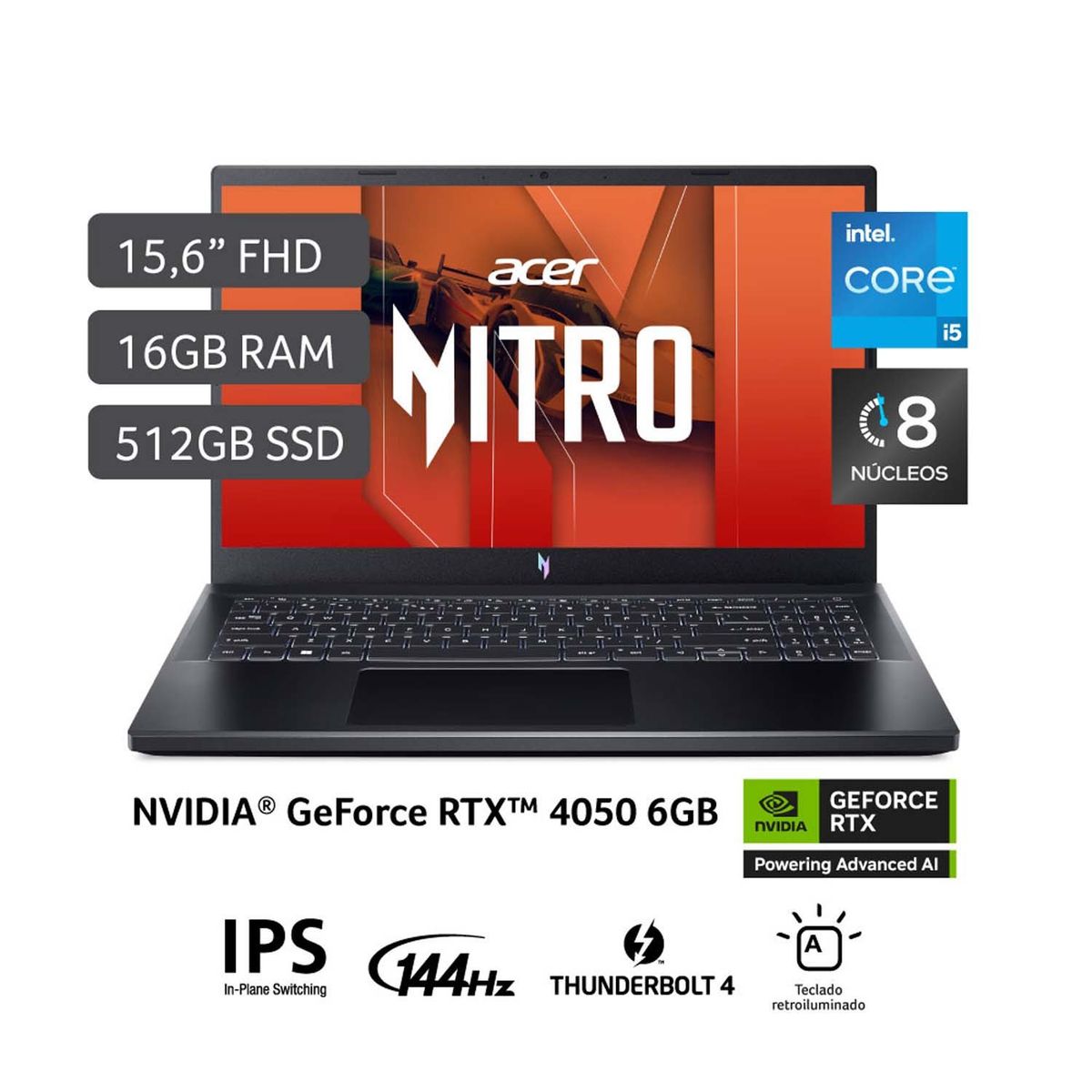 ACER - Laptop Gamer Acer  Rtx 4050 Intel Core I5-13420h 16gb 512gb 15.6 Fhd Nvidia Geforce