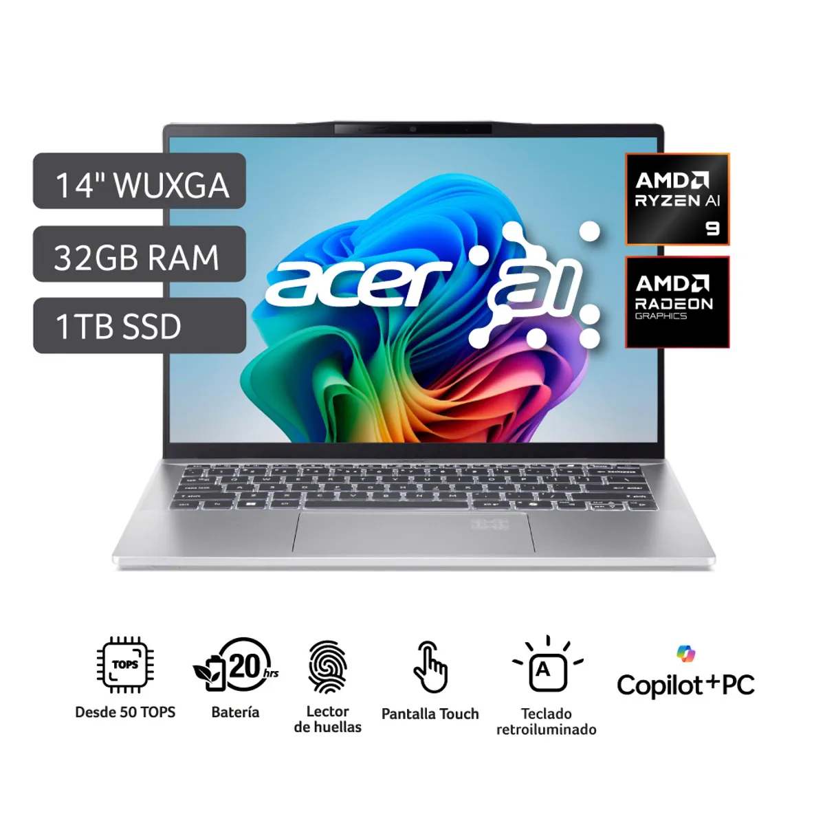 ACER - Laptop Acer Swift 14 Ai Amd Ryzen¿ Ai 9 365 32 Gb 1 Tb Ssd  Wuxga (1920 X 1200)