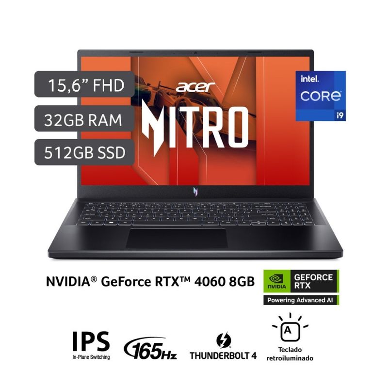 ACER - Laptop Gamer Acer Rtx 4060 Intel Core I9-13900h 32gb 512gb 15.6 Fhd Nvidia Geforce