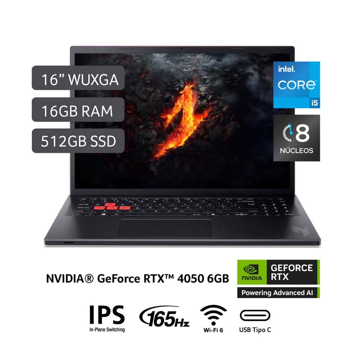 ACER - Laptop Gamer Acer Nitro Lite Rtx 4050 Intel Core I5-13420h   16gb 512ssd 16" Wuxga Nvidia Geforce