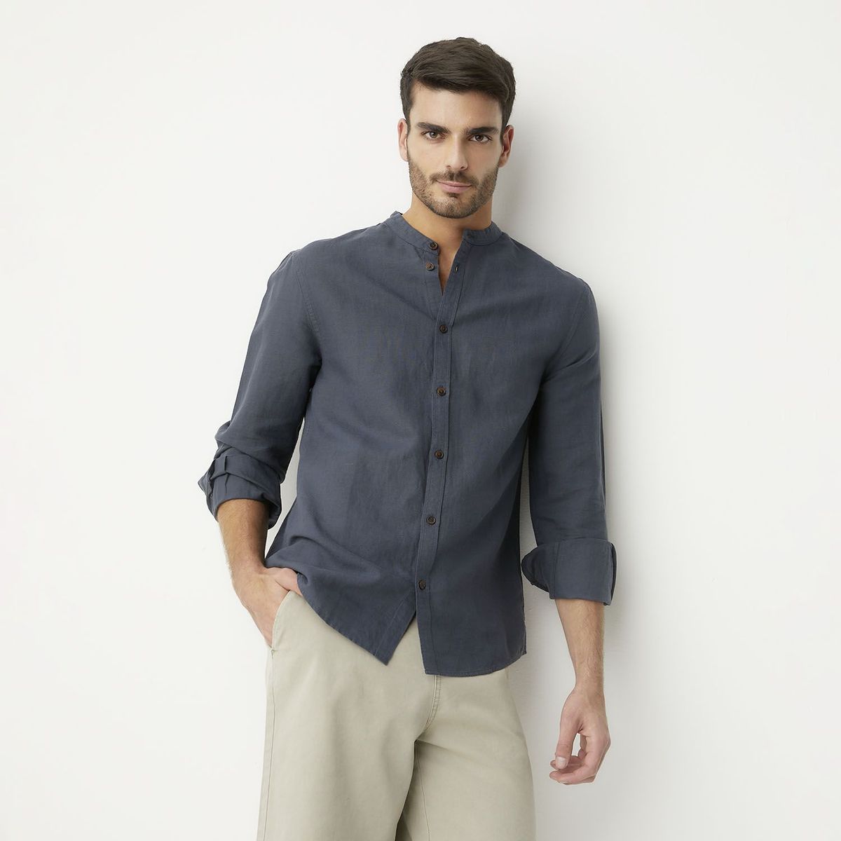 BASEMENT - Camisa Lino Casual Hombre Basement