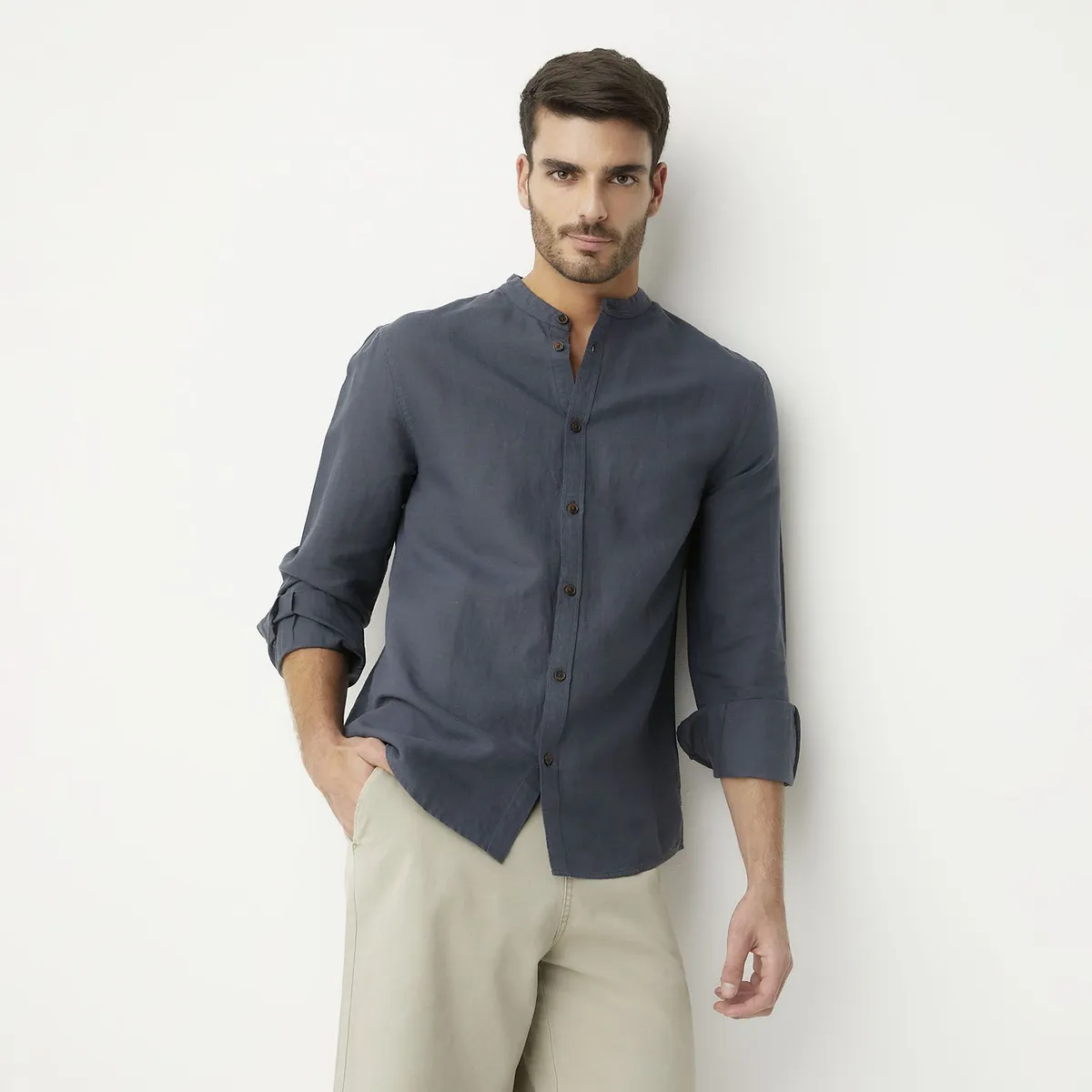 BASEMENT - Camisa Lino Casual Hombre Basement