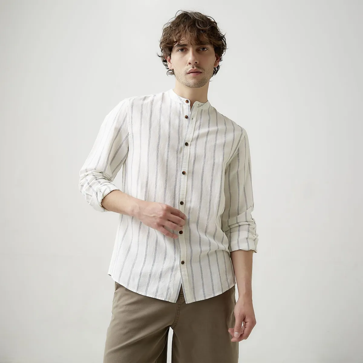 BASEMENT - Camisa Lino Casual Hombre Basement