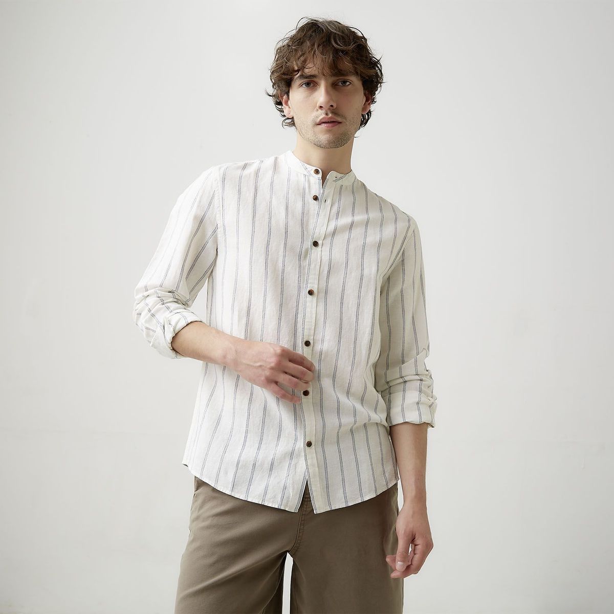 BASEMENT - Camisa Lino Casual Hombre Basement