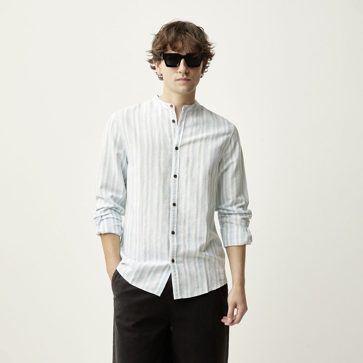 BASEMENT - Camisa Lino Casual Hombre Basement