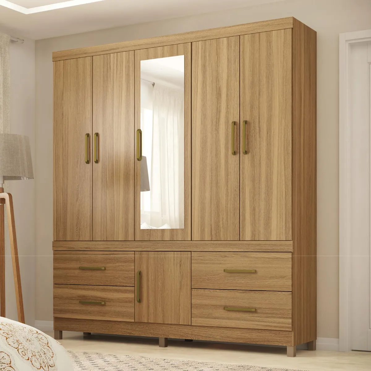 MICA - Ropero Guaruja 6 Puertas 4 Cajones con Espejo