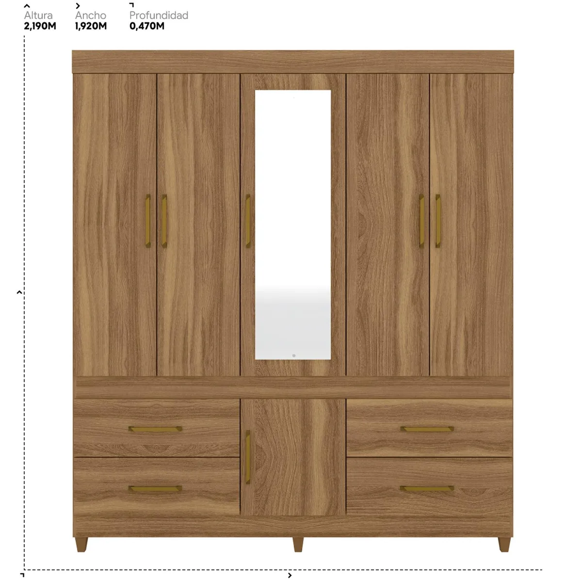 MICA - Ropero Guaruja 6 Puertas 4 Cajones con Espejo
