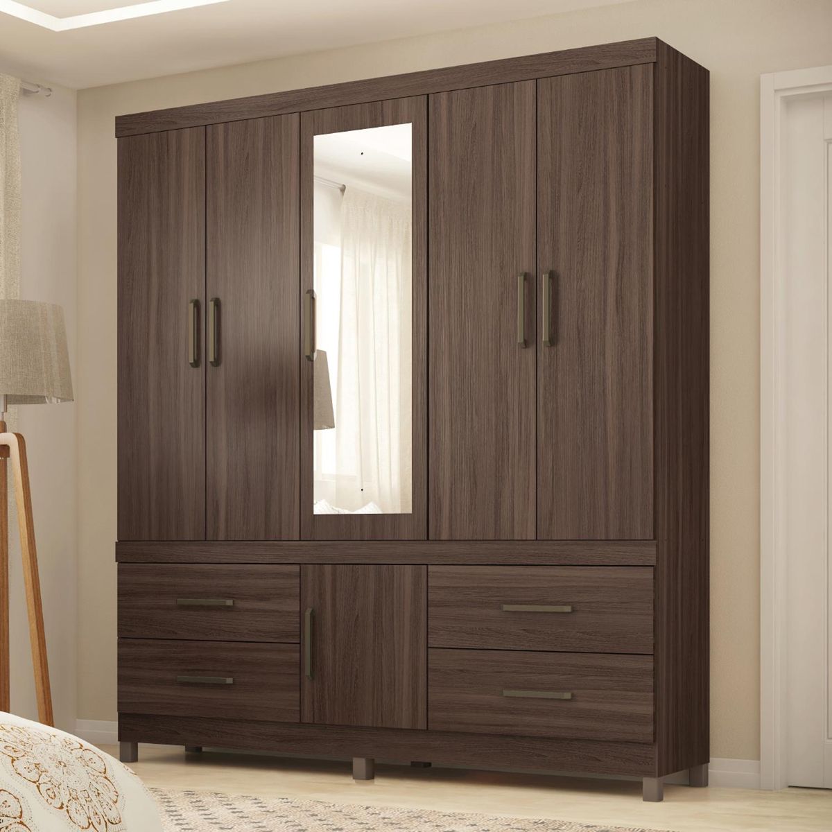 MICA - Ropero Guaruja 6 Puertas 4 Cajones con Espejo