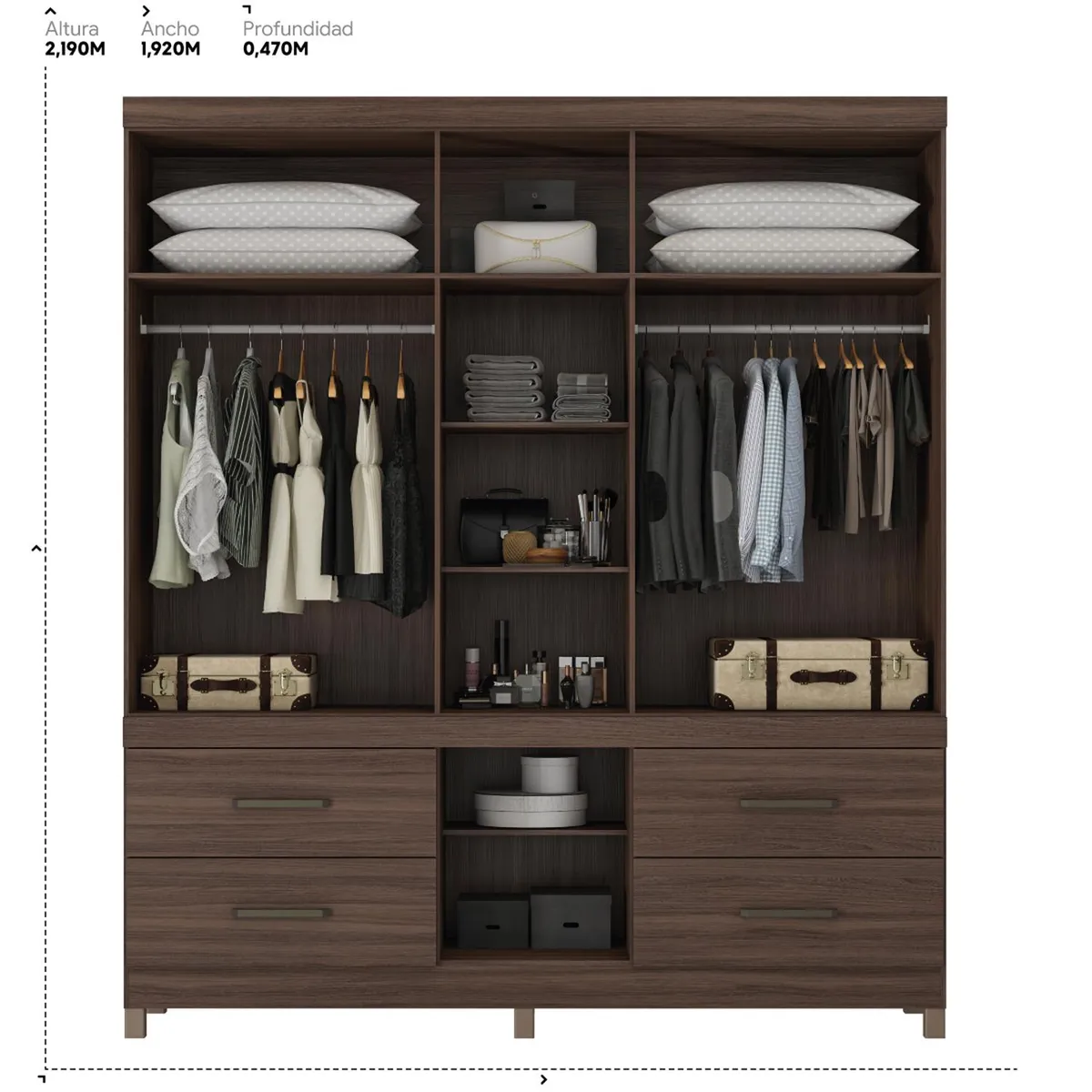 MICA - Ropero Guaruja 6 Puertas 4 Cajones con Espejo