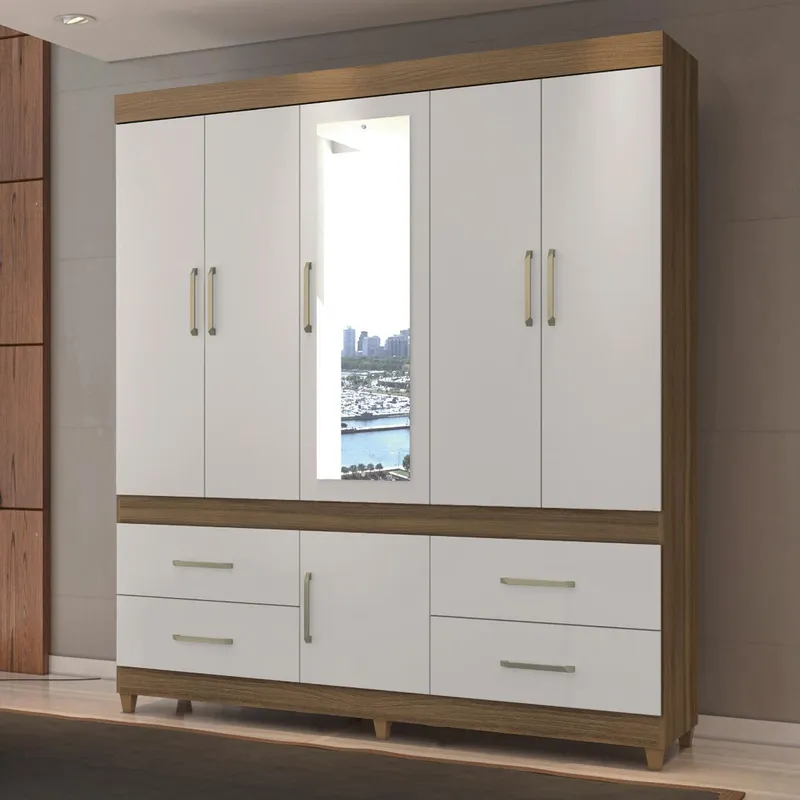 MICA - Ropero Guaruja 6 Puertas 4 Cajones con Espejo
