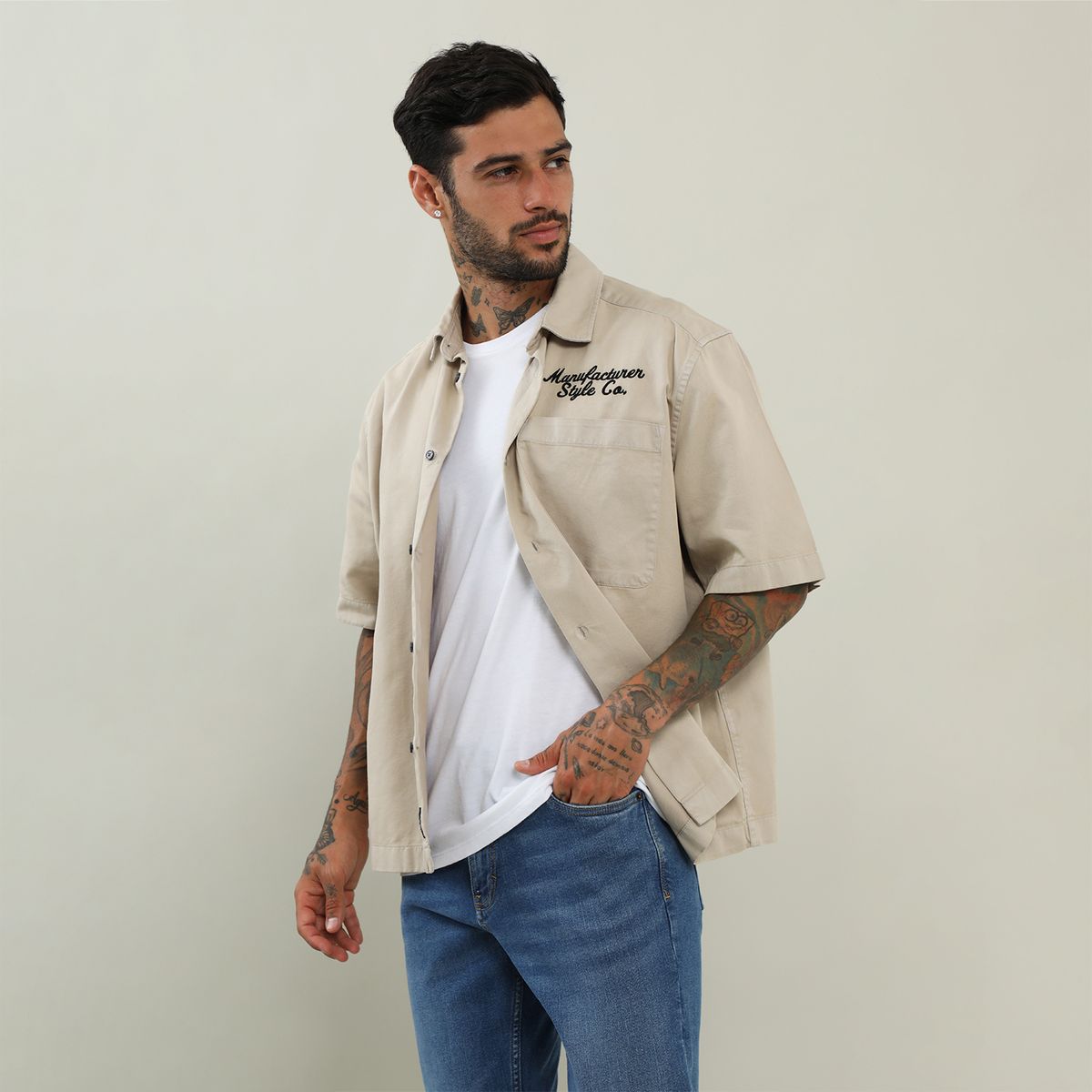 DENIMLAB - Camisa Algodón Boxy Fit Hombre Denimlab