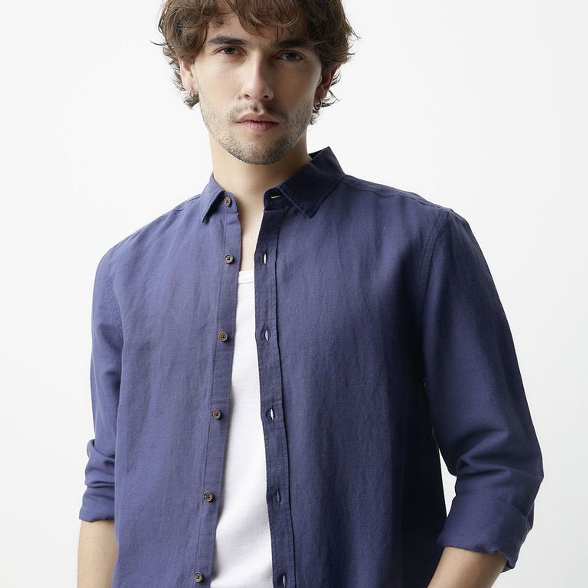 BASEMENT - Camisa Lino Casual Hombre Basement