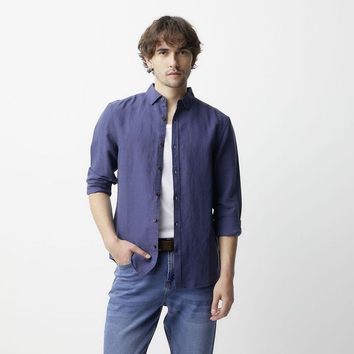 BASEMENT - Camisa Lino Casual Hombre Basement