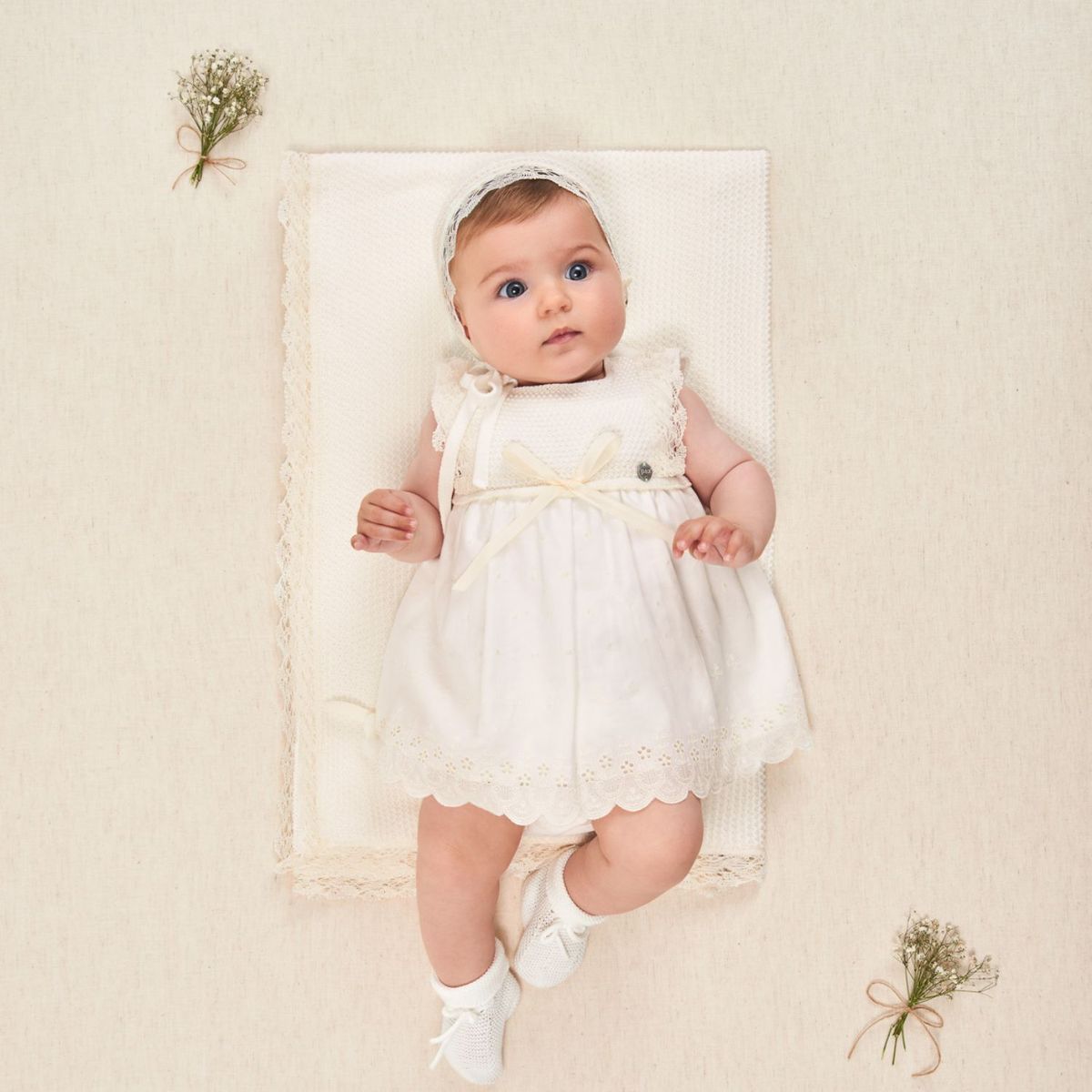 PAZ RODRIGUEZ - Vestido Bebé Niña Punto Tela Algodón Paz Rodríguez.