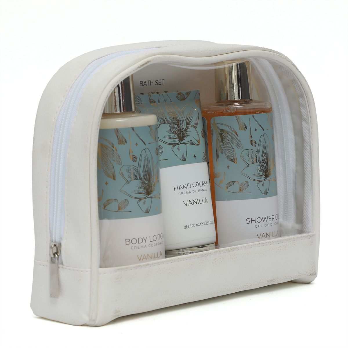 PIBU - Set Vainilla Loción Corporal 250ml + Crema De Manos 100ml + Gel De Ducha 250ml + Neceser