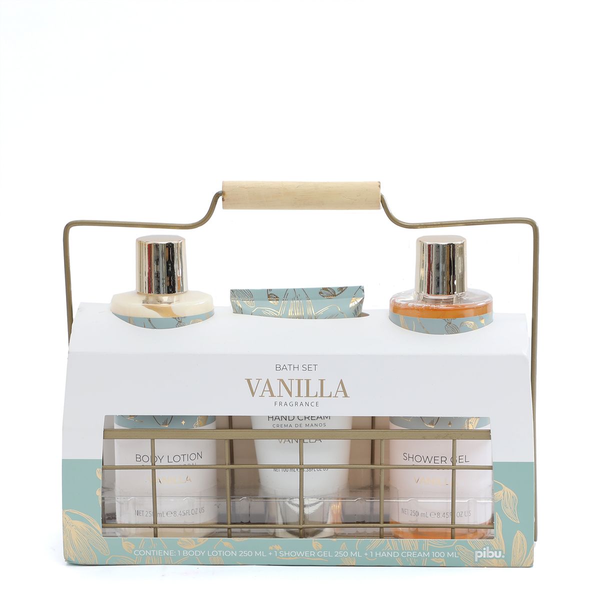 PIBU - Set Vainilla Loción Corporal 250ml + Crema De Manos 100ml + Gel De Ducha 250ml