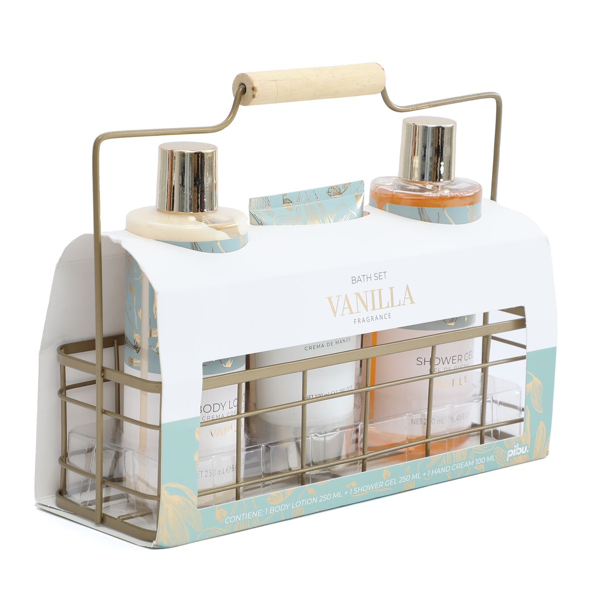 PIBU - Set Vainilla Loción Corporal 250ml + Crema De Manos 100ml + Gel De Ducha 250ml