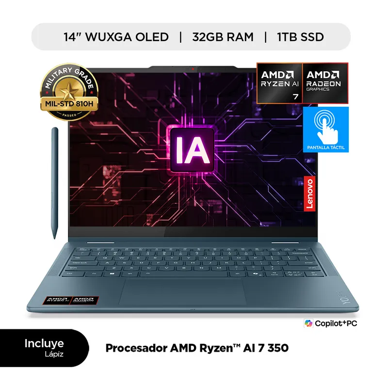 LENOVO - Laptop Amd Ryzen Ia 7 350 32gb 1tb Ssd Yoga 7 2 En 1 14" Oled Wuxga Tactil