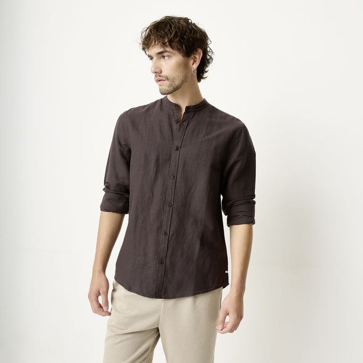 BASEMENT - Camisa Lino Casual Hombre Basement