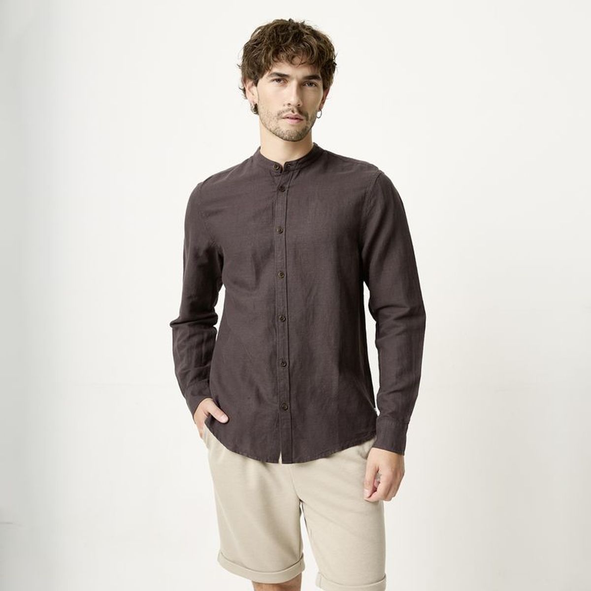 BASEMENT - Camisa Lino Casual Hombre Basement