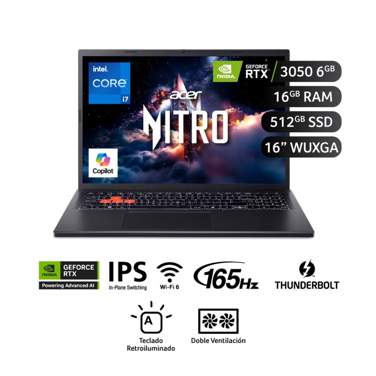 ACER - Laptop Acer Nitro Lite Intel® Core¿ I7-13620h 16 Gb 512 Gb Nvidia® Geforce Rtx¿ 3050 Wuxga (1920 X 1200)