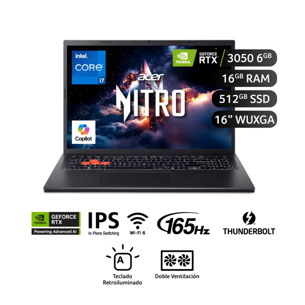 ACER - Laptop Acer Nitro Lite Intel® Core¿ I7-13620h 16 Gb 512 Gb Nvidia® Geforce Rtx¿ 3050 Wuxga (1920 X 1200)
