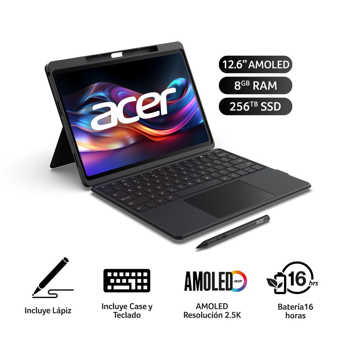 ACER - Tablet X12 Oled 8gb 256gb Case Kb + Pen Metal
