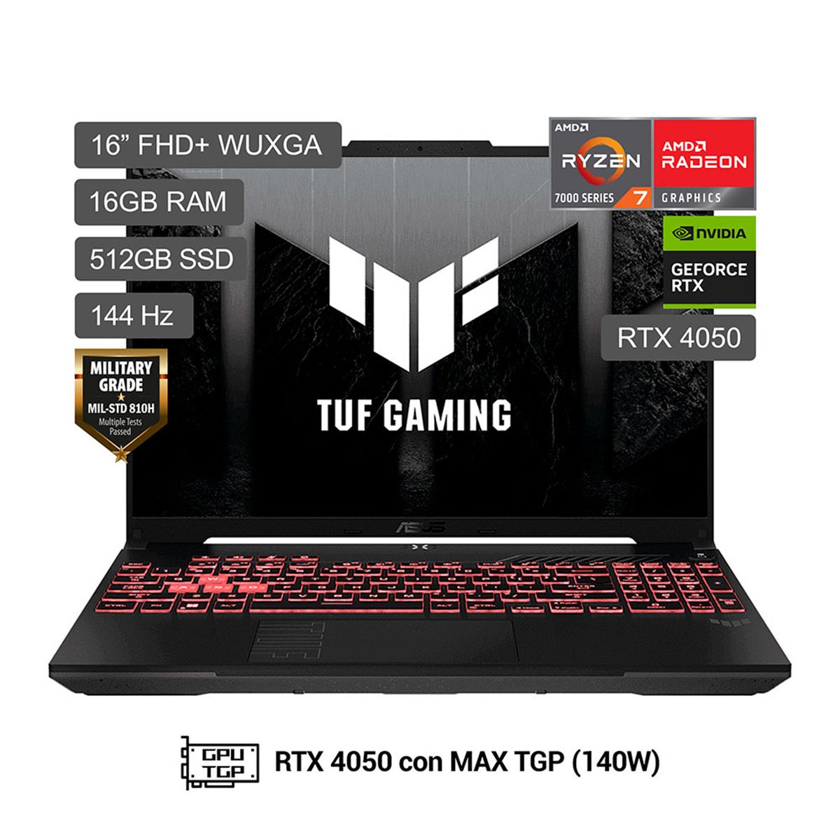 ASUS - Laptop Gamer Asus Tuf A16 Amd Ryzen 7 7445hs 16gb Ram 512ssd Rtx4050 16" Fa607nug-rl116w  Fhd+ Nvidia Geforce