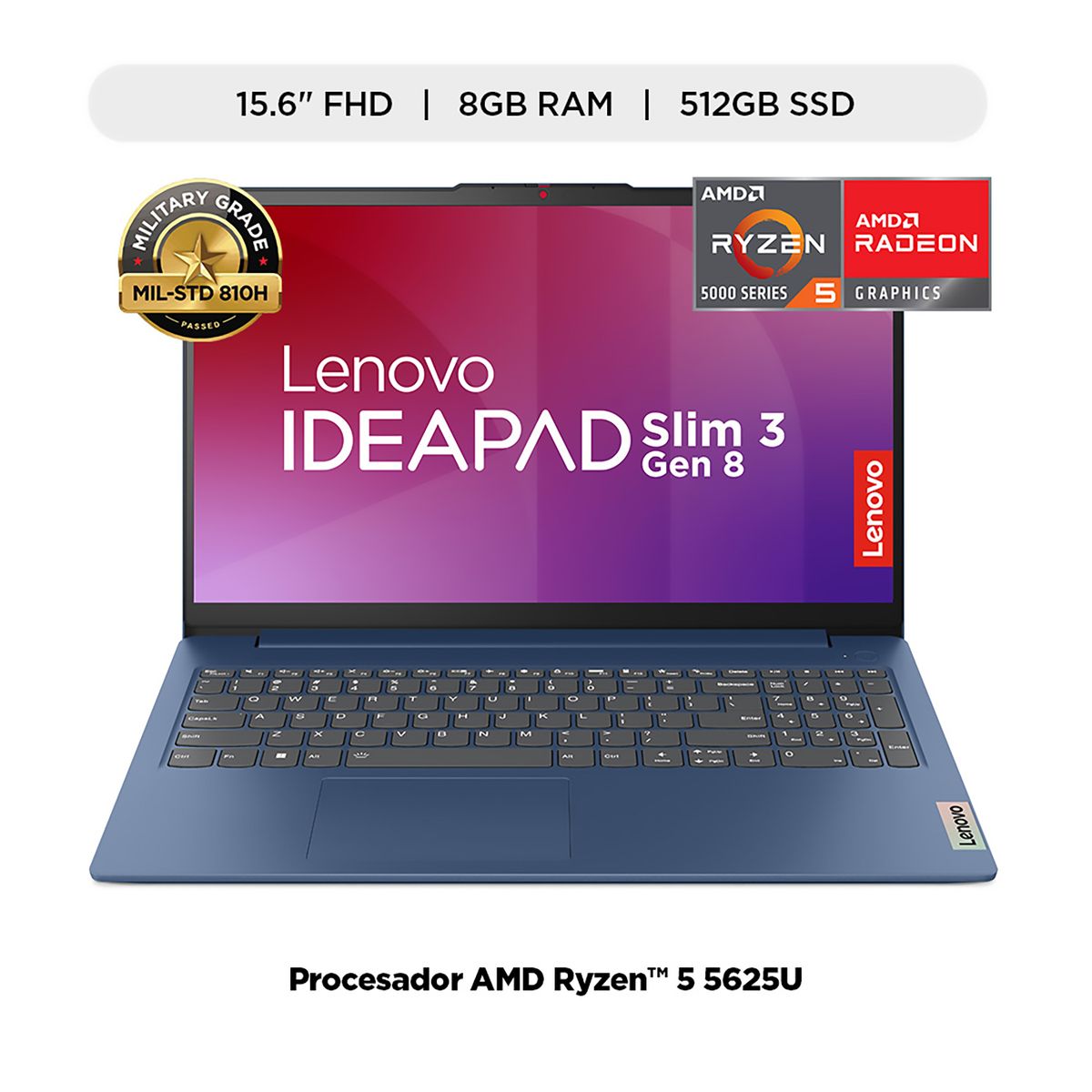LENOVO - Laptop Ideapad Slim 3 Amd Ryzen 5 8gb Ram 512gb Ssd 15.6" Fhd Serie 5000 