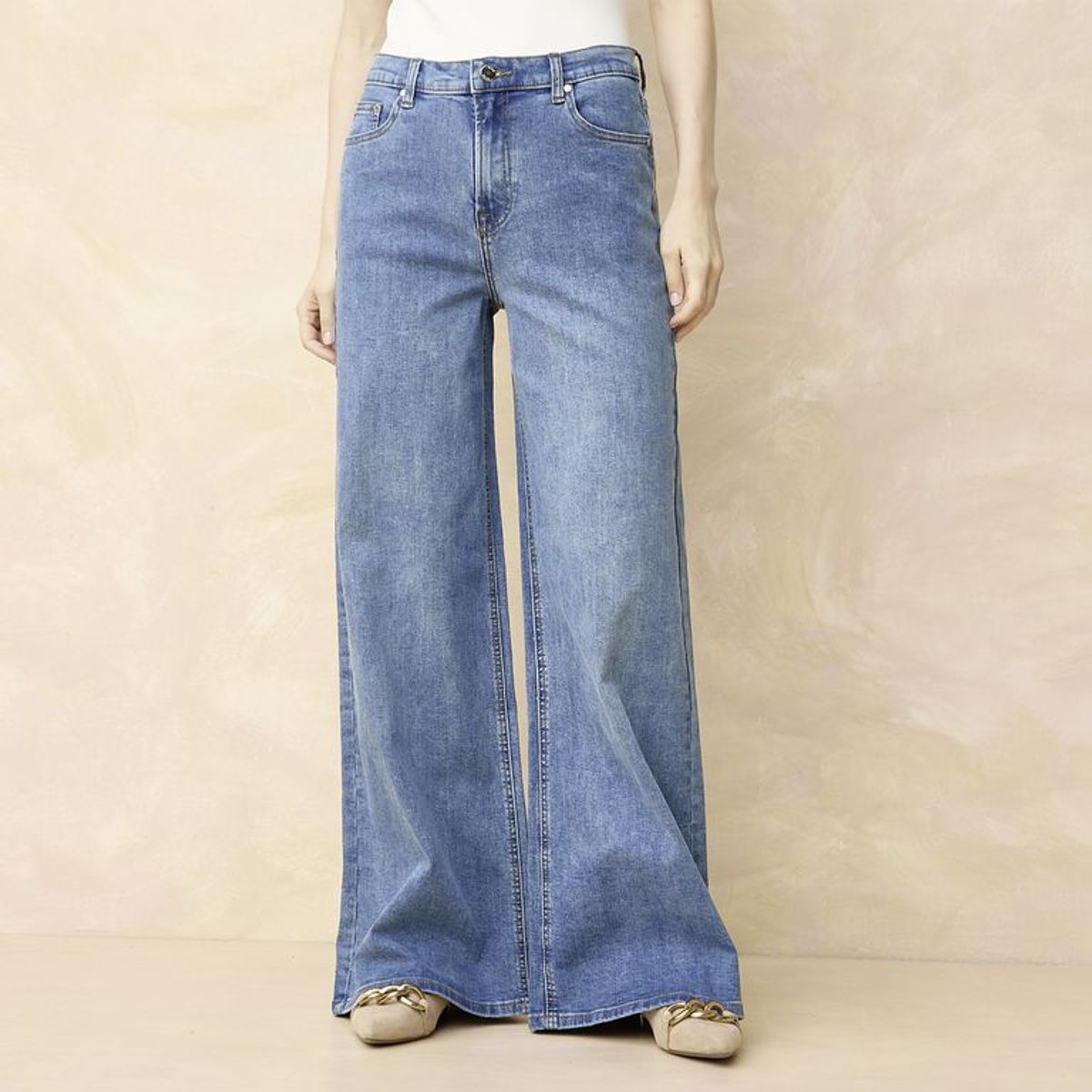 ELLE - Jean Wide Leg Tiro Medio Mujer Elle
