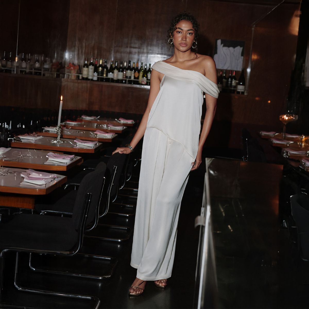 BASEMENT - Pantalón Palazzo Blanco Mujer Basement Studio